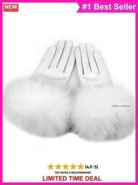 Lambskin Leather Winter Gloves Fox Fur Trim Fleece Lined